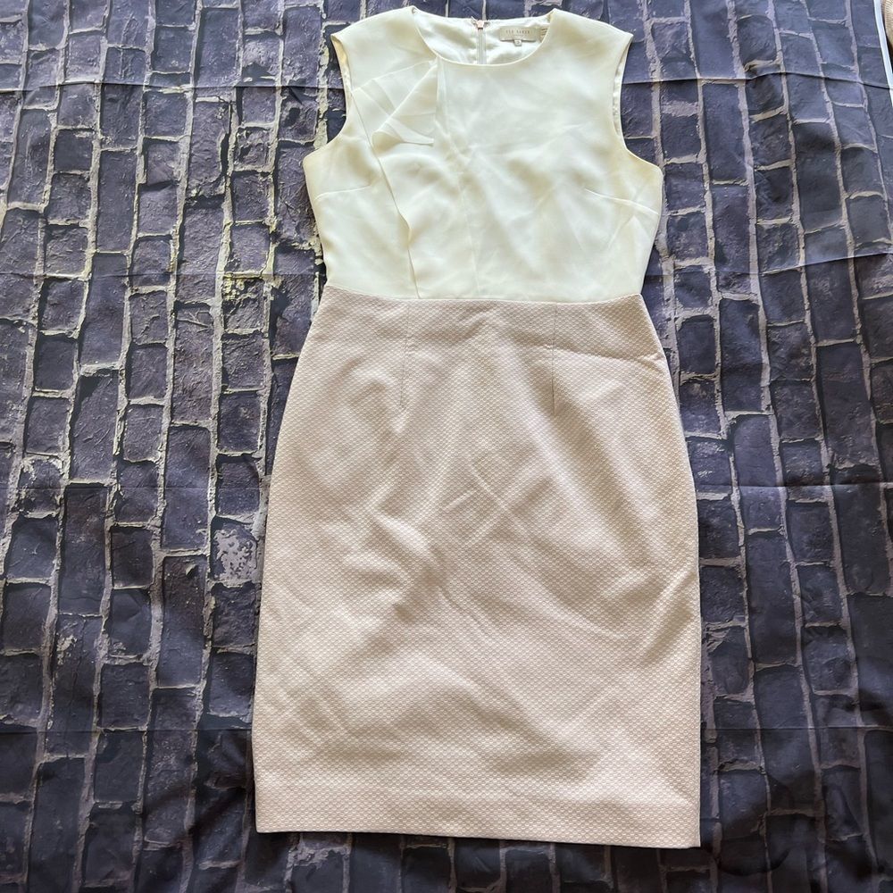 Ted Baker Shift Dress in Cream and Light Pink Jacquard Fabric